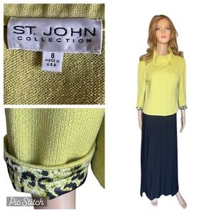 ST.JOHN COLLECTION Lime Green
Jacket with Animal Print Cuffs /skirt Size 8